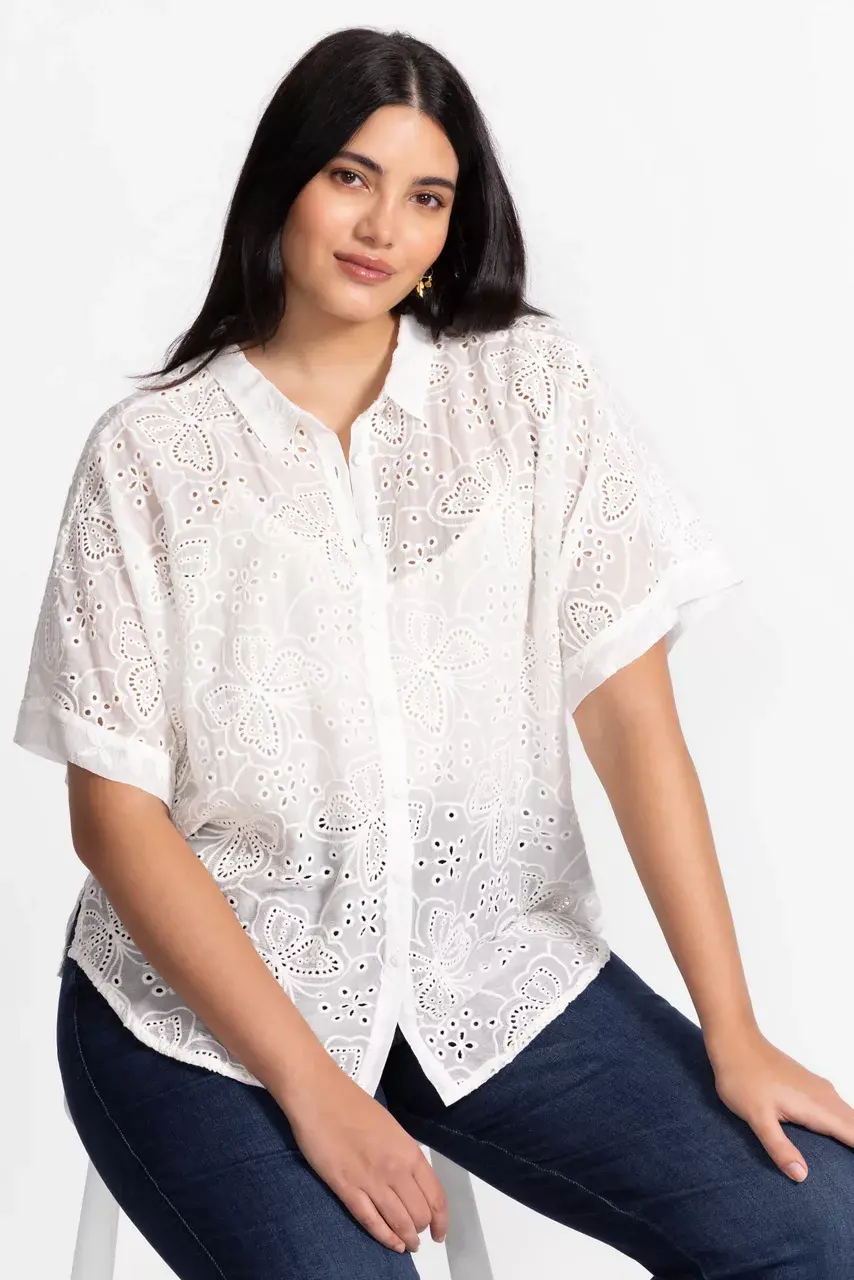 Johnny Was THE AUDREY SHORT SLEEVE SHIRT White