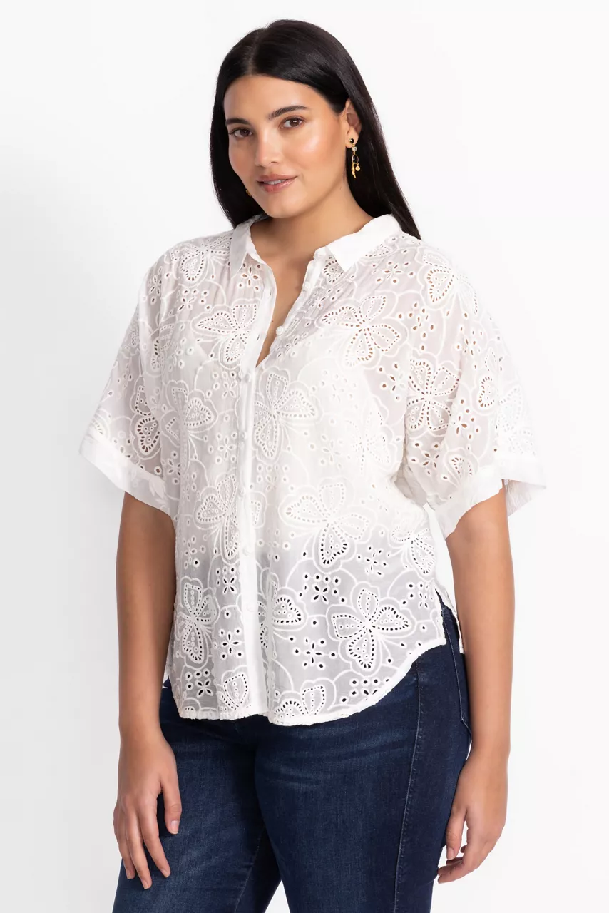 johnny was THE AUDREY SHORT SLEEVE SHIRT White