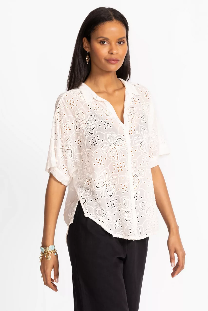 johnny was THE AUDREY SHORT SLEEVE SHIRT White