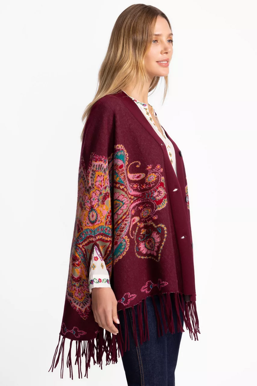 Johnny Was THE BUTTON FRONT CAPE Burgundy