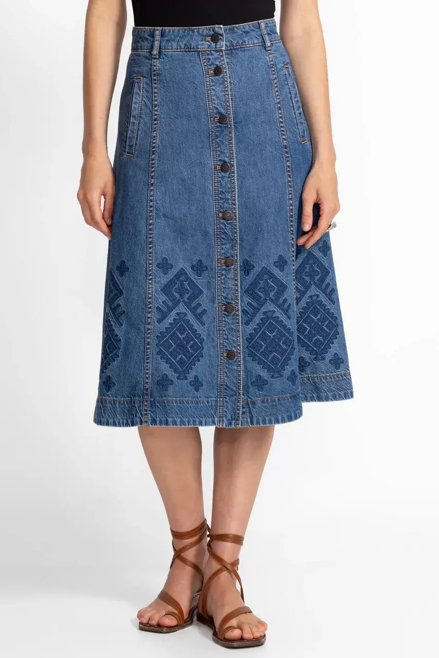 Johnny Was THE PANEL DENIM SKIRT Medium Wash