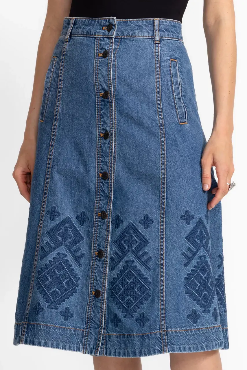 Johnny Was THE PANEL DENIM SKIRT Medium Wash