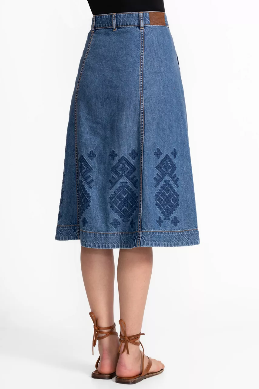 Johnny Was THE PANEL DENIM SKIRT Medium Wash