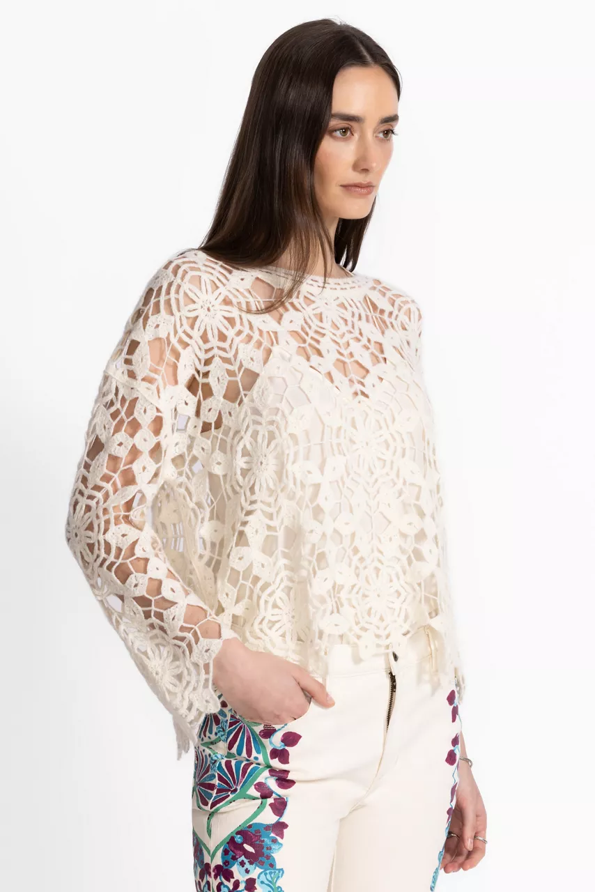 Johnny Was THE PICADO CROCHET PULLOVER Ecru