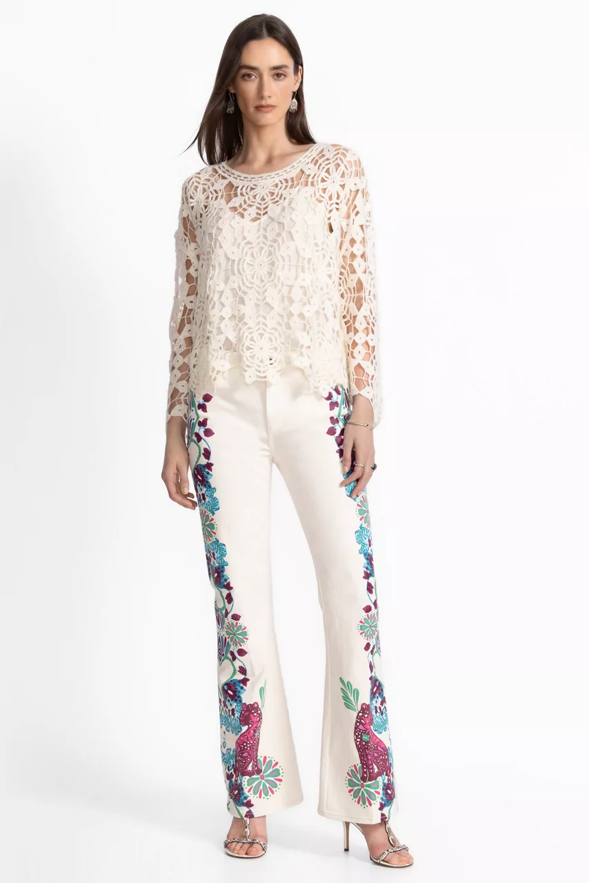 Johnny Was THE PICADO CROCHET PULLOVER Ecru