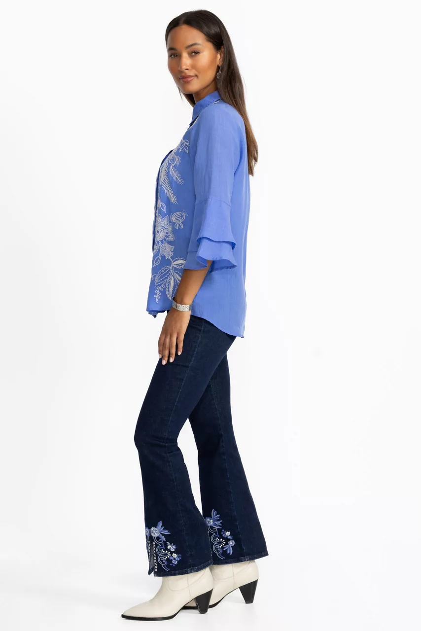 Johnny Was THE SLIT PULL ON KICK FLARE Dark Wash