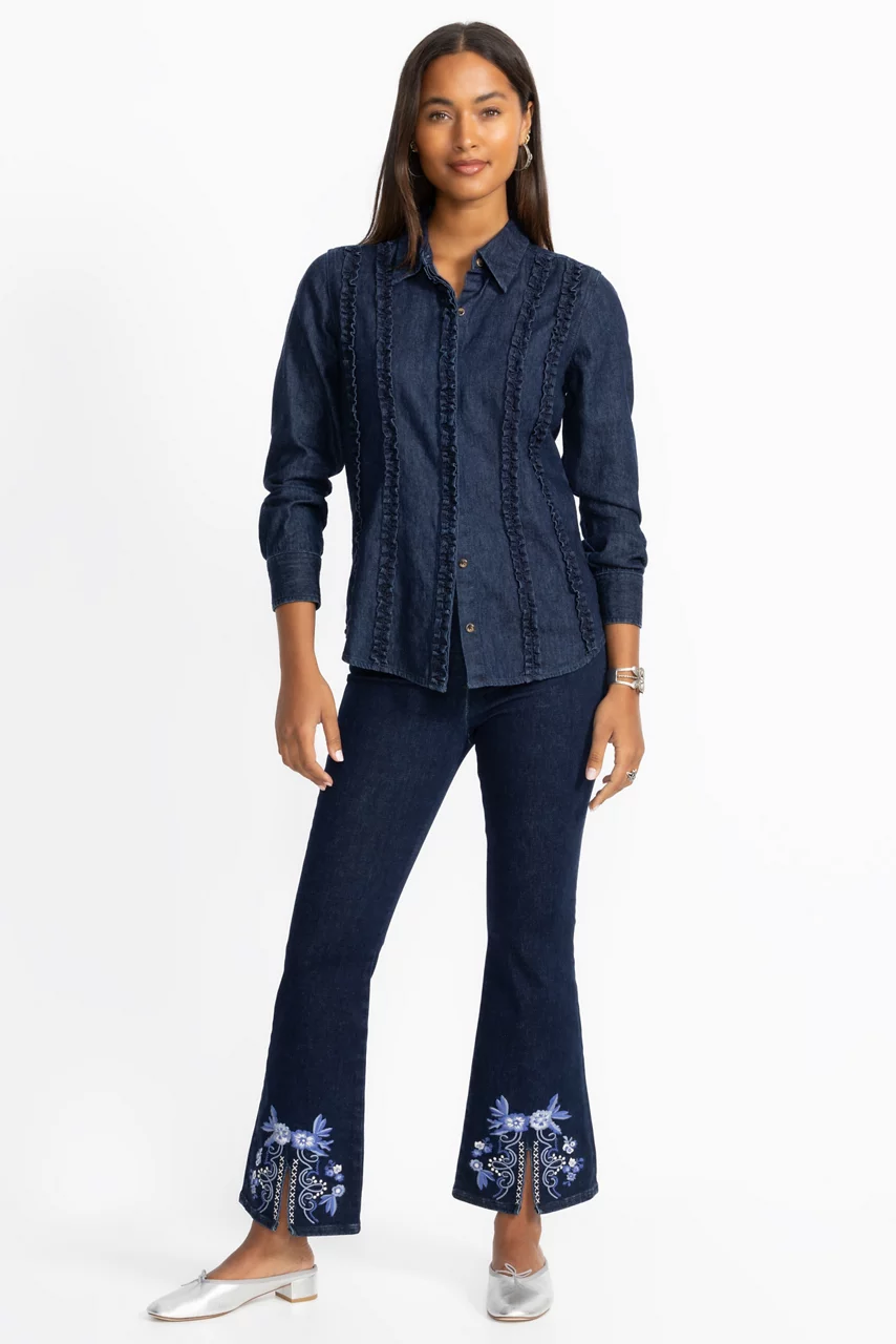 Johnny Was THE SLIT PULL ON KICK FLARE Dark Wash