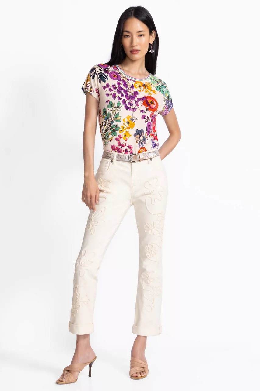 Johnny Was THE SOUTACHE BOYFRIEND JEAN Ecru