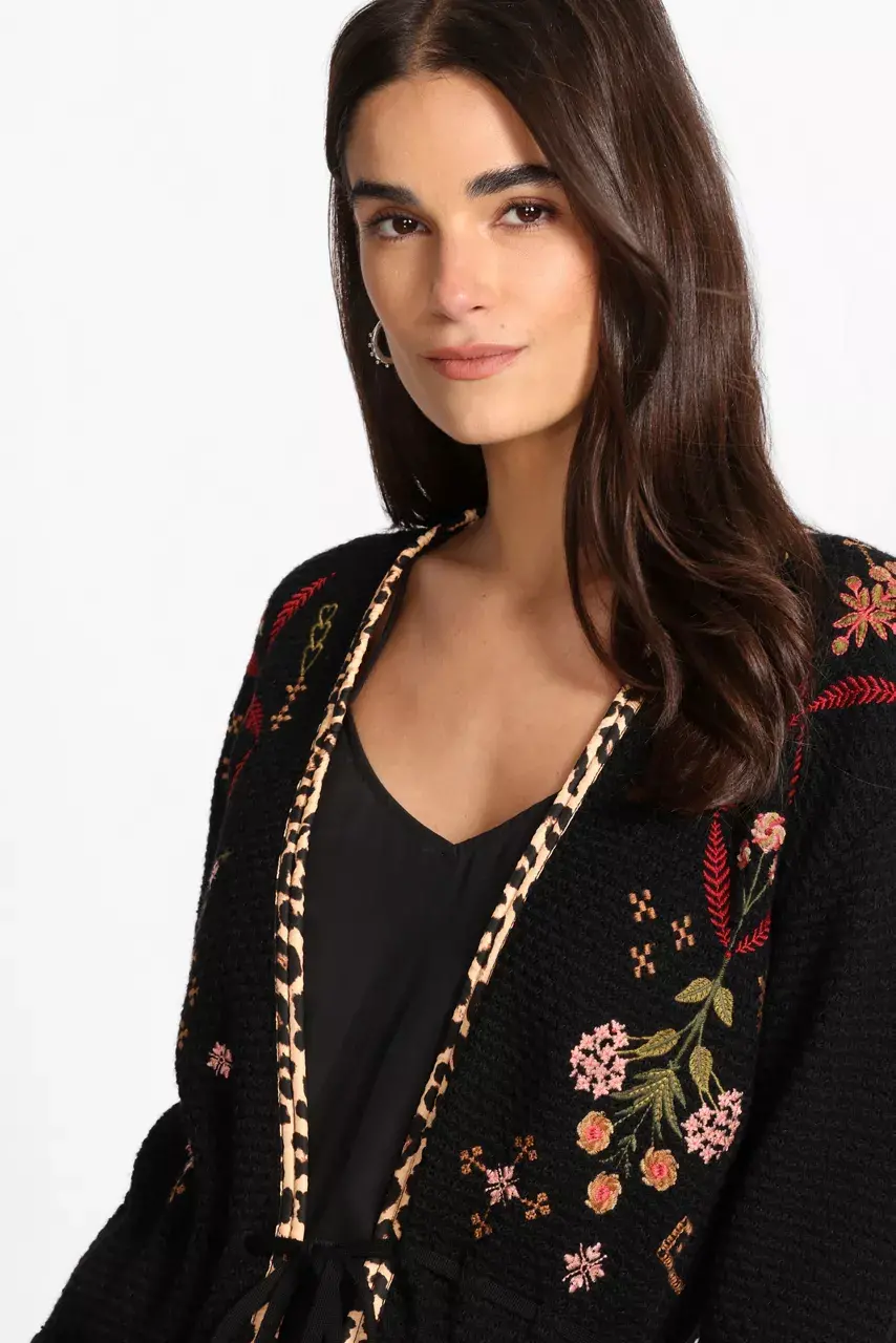 Johnny Was THE WAIST TIE CARDIGAN Black