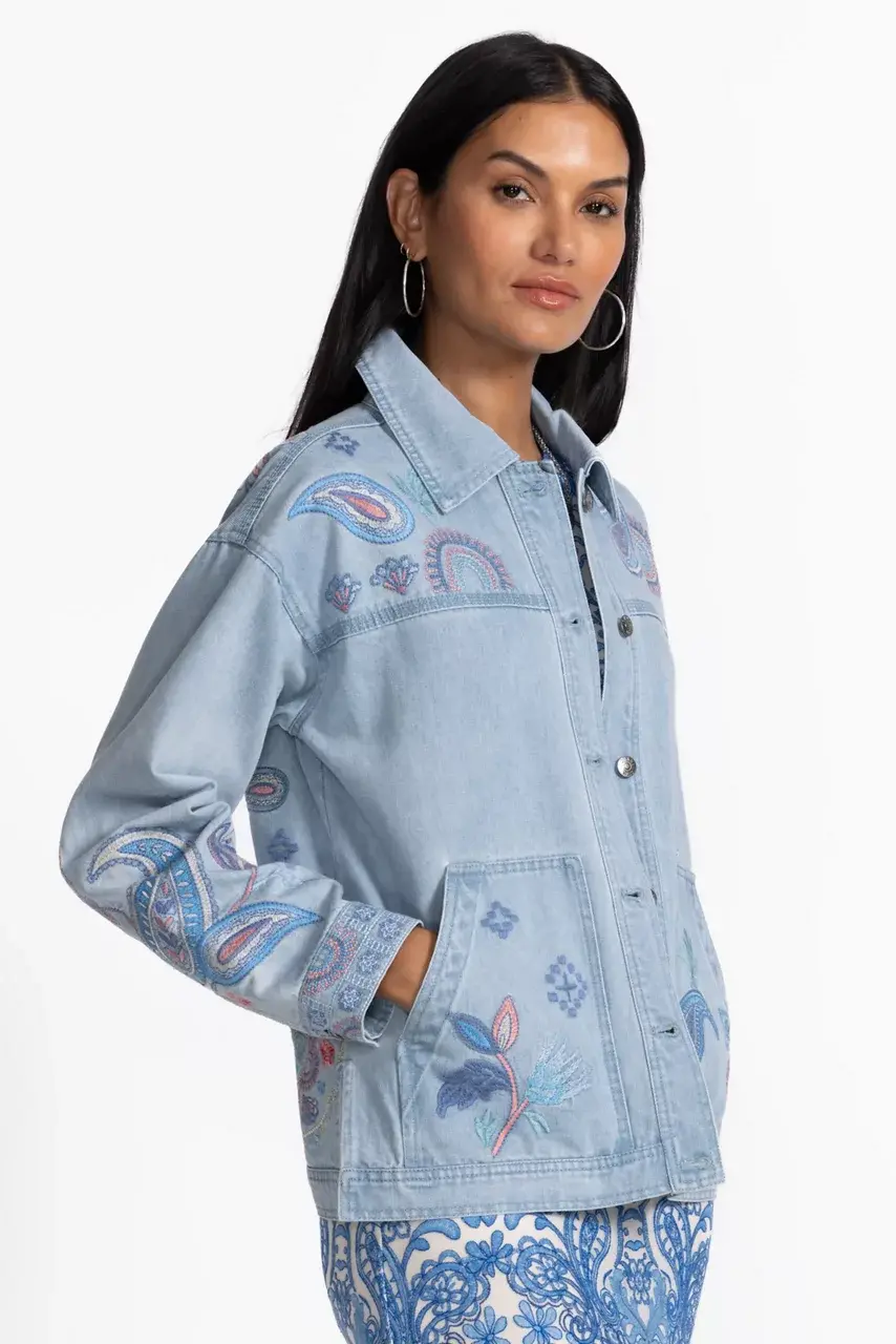 Johnny Was TRAPUNTO DENIM CHORE JACKET Denim Blue