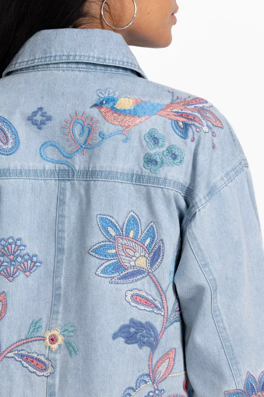 Johnny Was TRAPUNTO DENIM CHORE JACKET Denim Blue