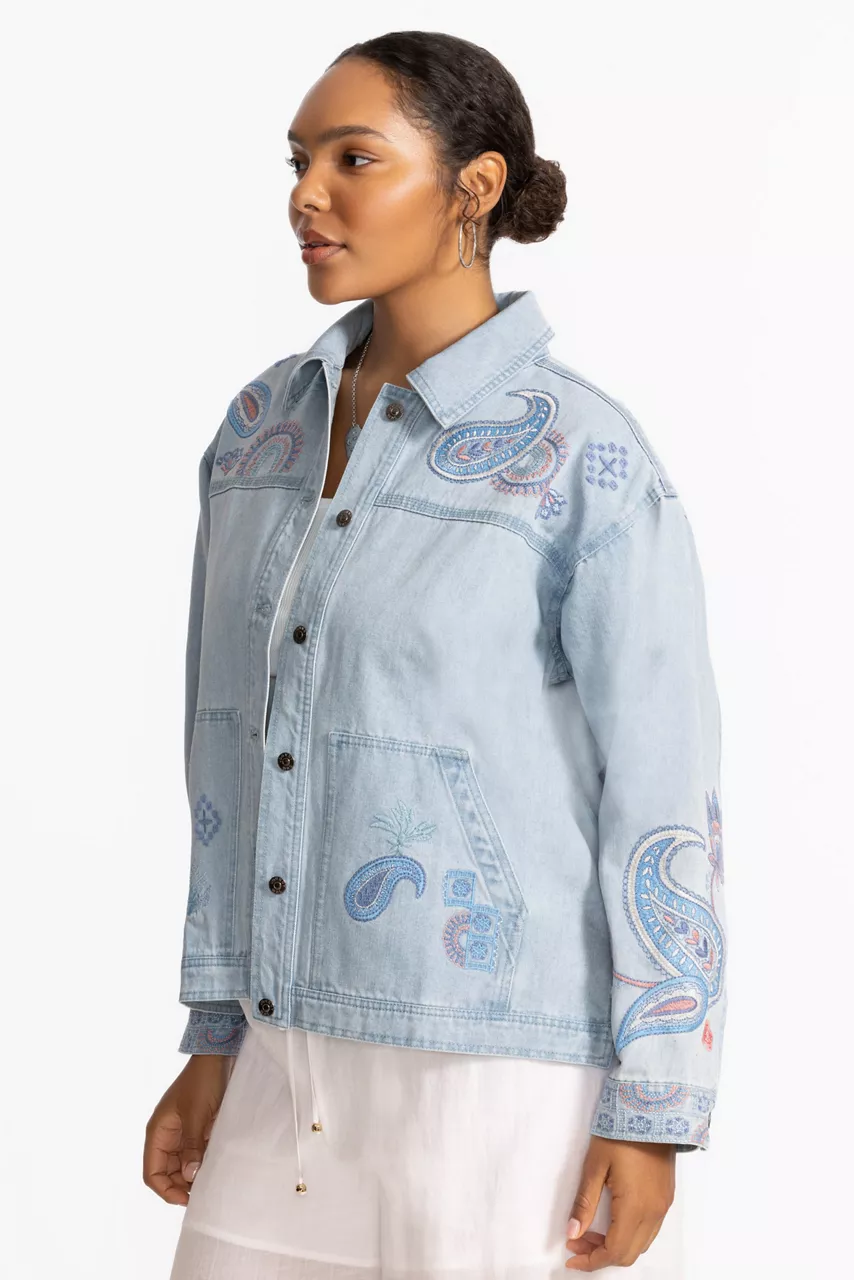 Johnny Was TRAPUNTO DENIM CHORE JACKET Denim Blue