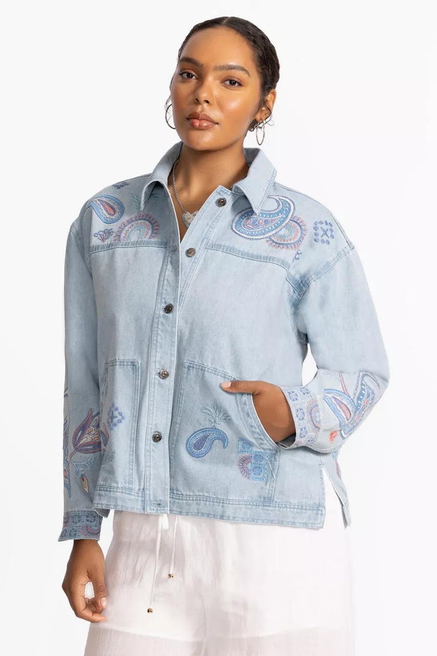 Johnny Was TRAPUNTO DENIM CHORE JACKET Denim Blue