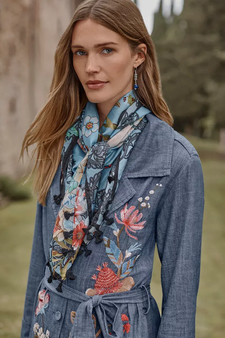 Johnny Was TRENCH COAT Denim Blue