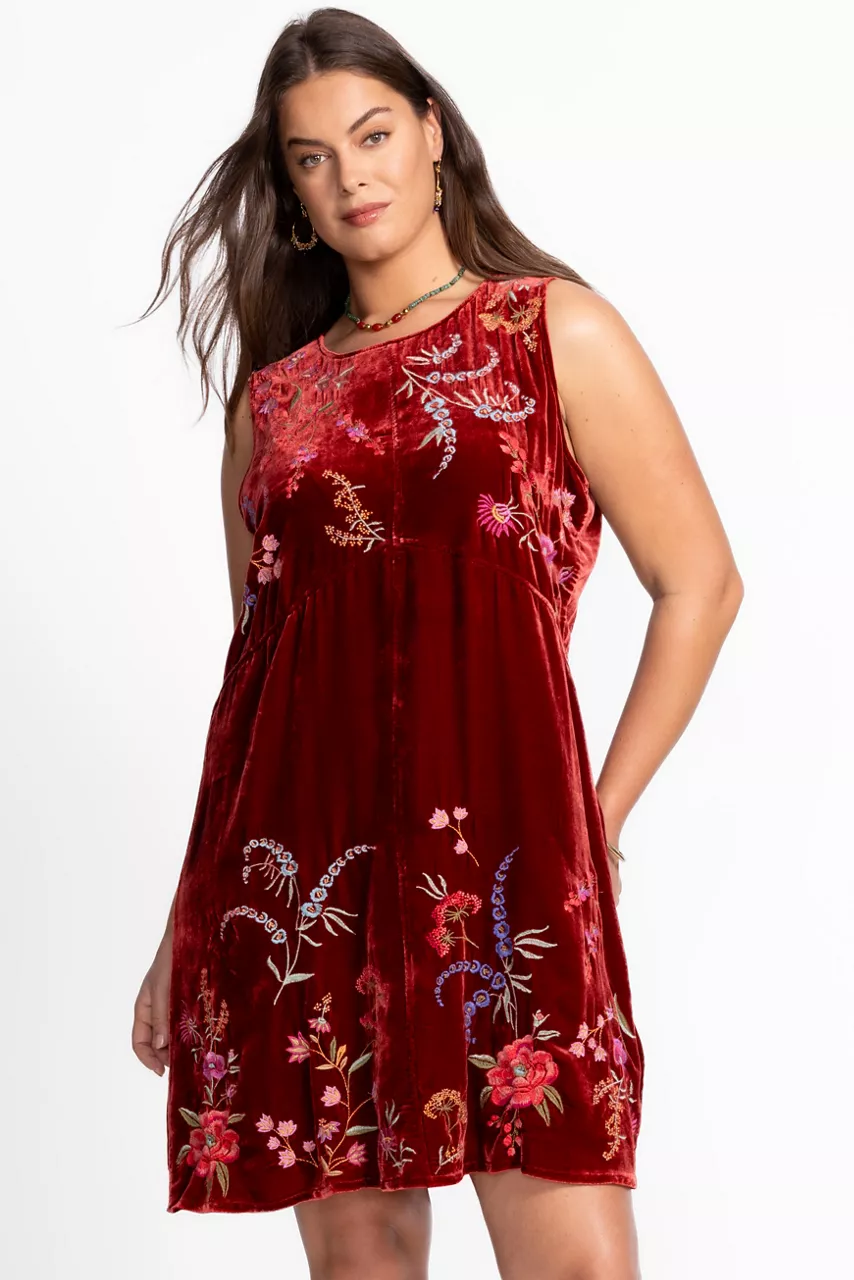 Johnny Was VELVET CHEVRON TANK DRESS Cranberry