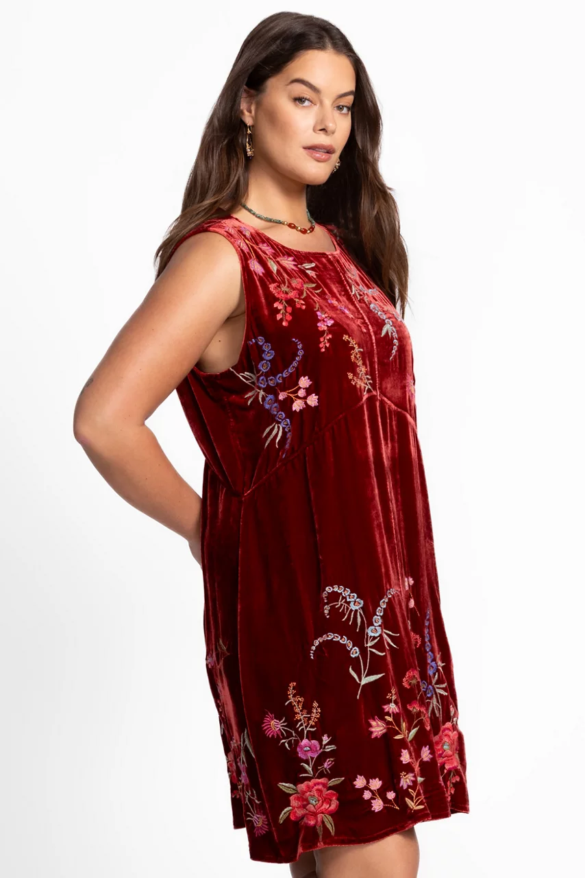 Johnny Was VELVET CHEVRON TANK DRESS Cranberry