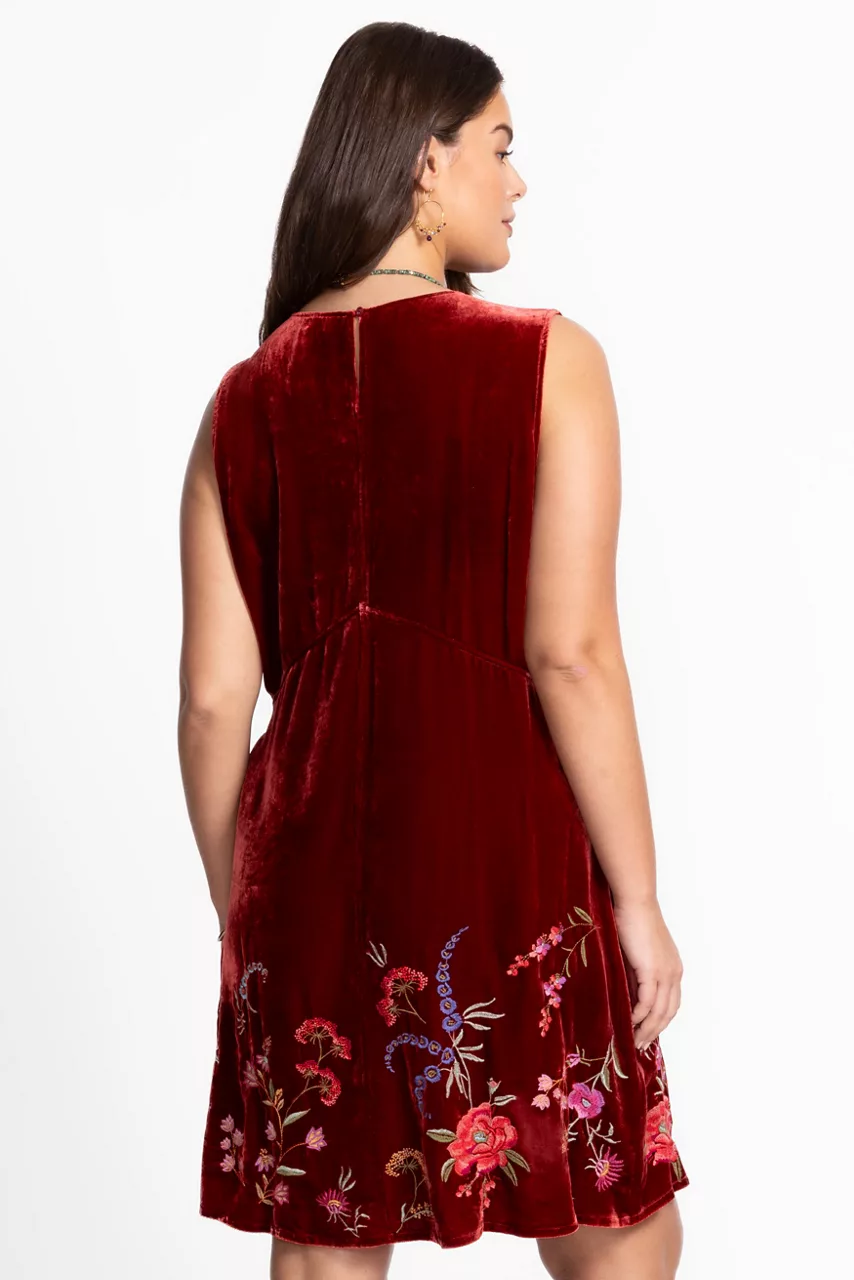 Johnny Was VELVET CHEVRON TANK DRESS Cranberry