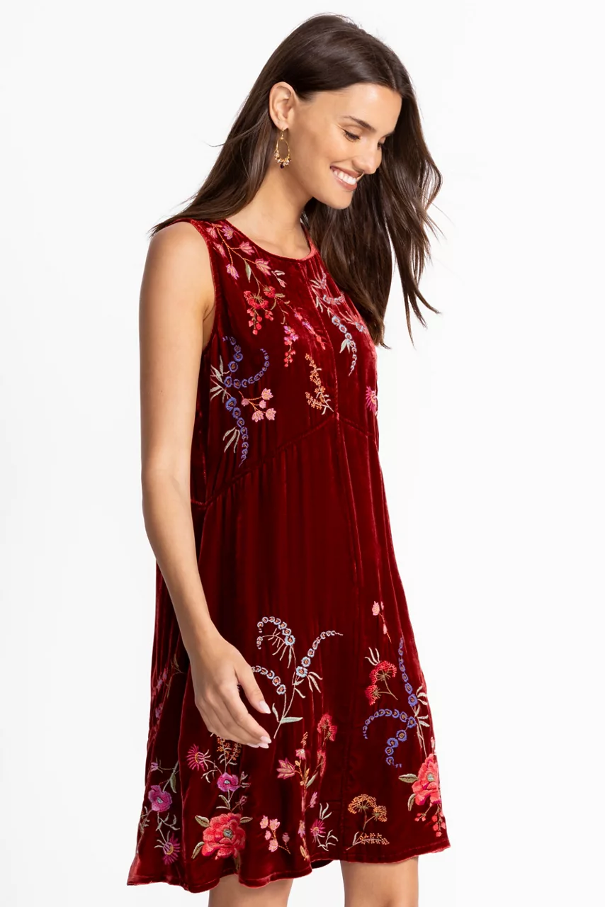 Johnny Was VELVET CHEVRON TANK DRESS Cranberry