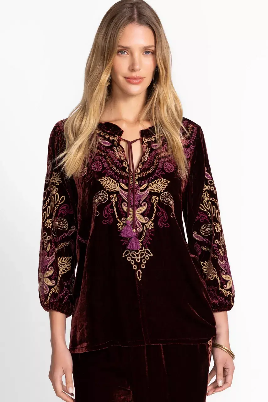 Johnny Was VELVET FIELD BLOUSE Blackberry