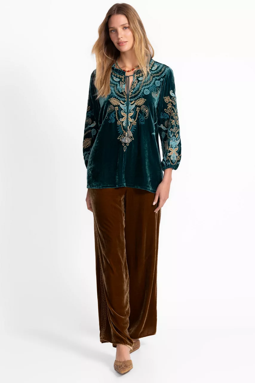 Johnny Was VELVET FIELD BLOUSE Peacock