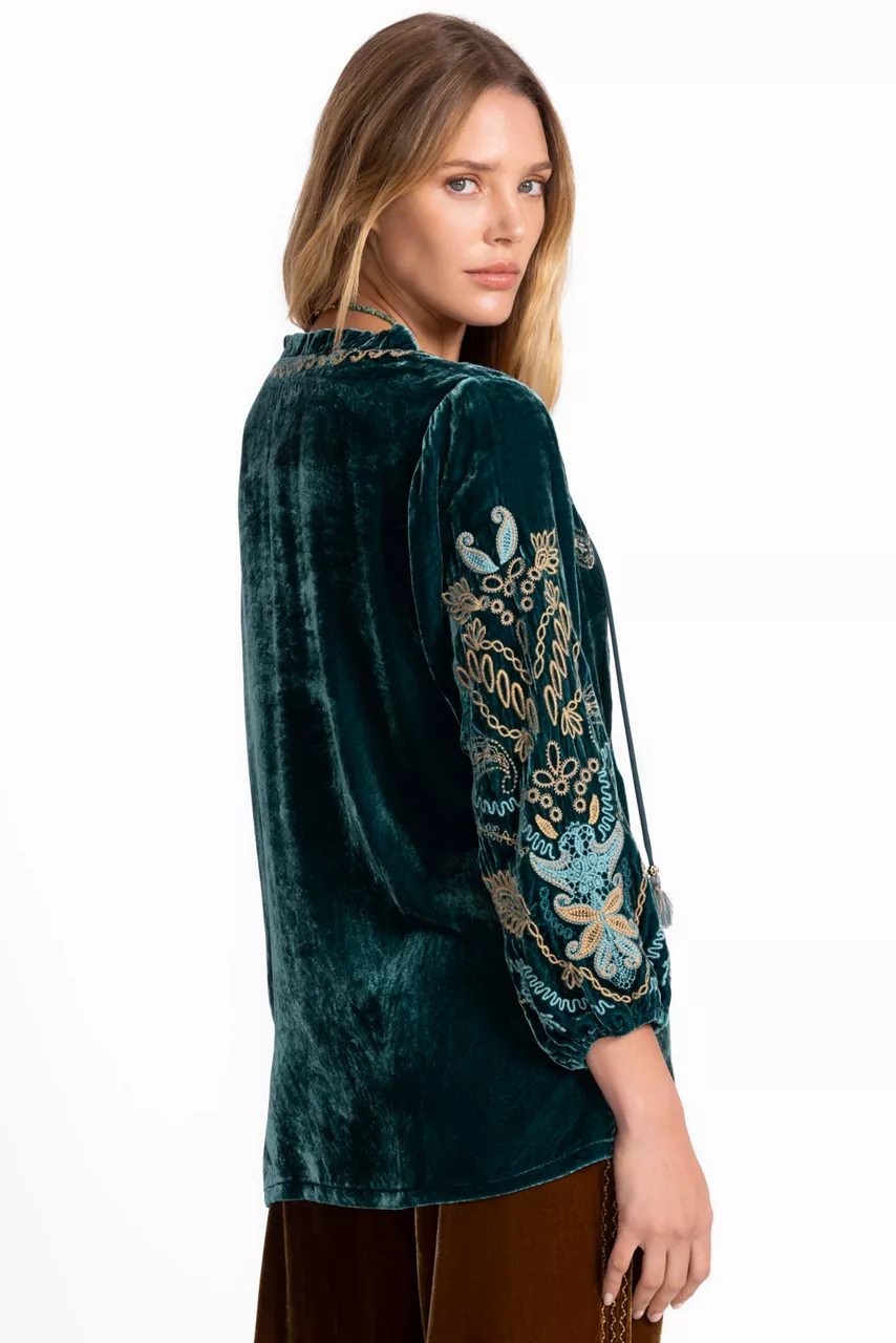 Johnny Was VELVET FIELD BLOUSE Peacock
