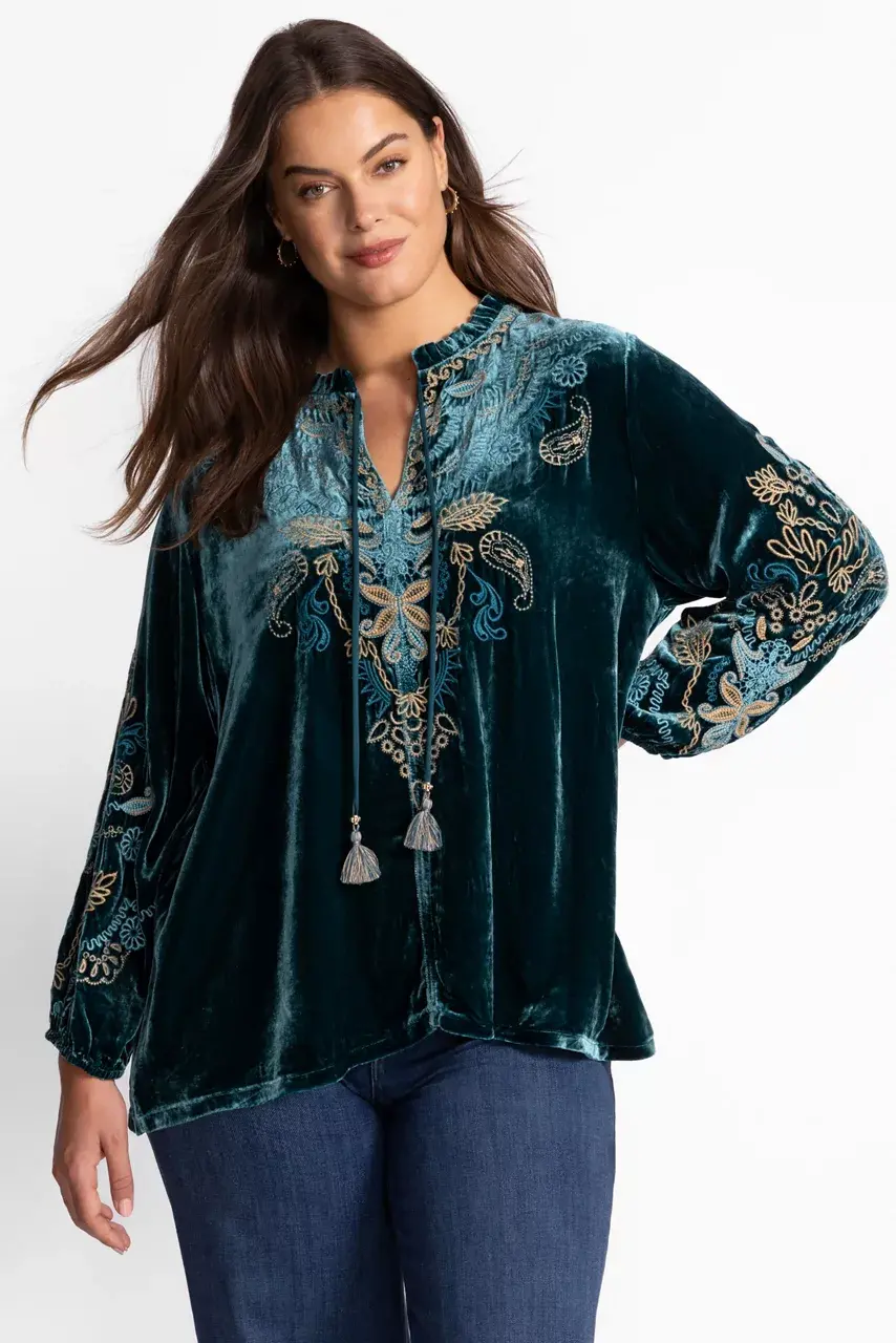 Johnny Was VELVET FIELD BLOUSE Peacock