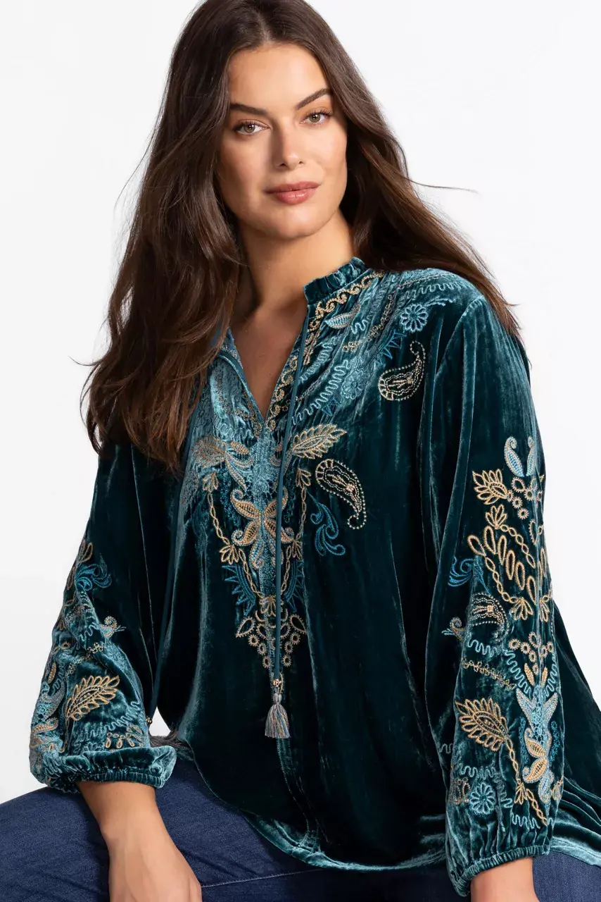 johnny was VELVET FIELD BLOUSE Peacock