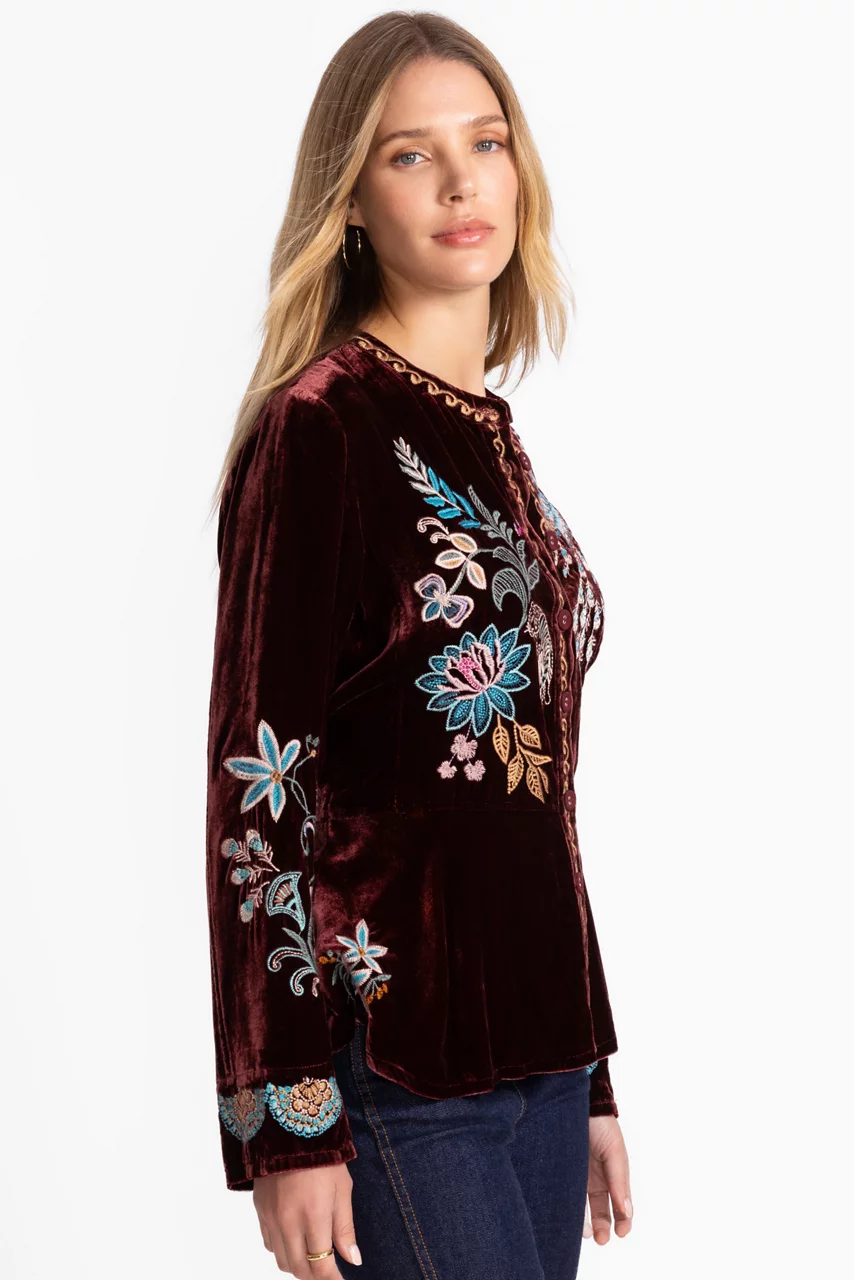 Johnny Was VELVET PEPLUM JACKET Blackberry