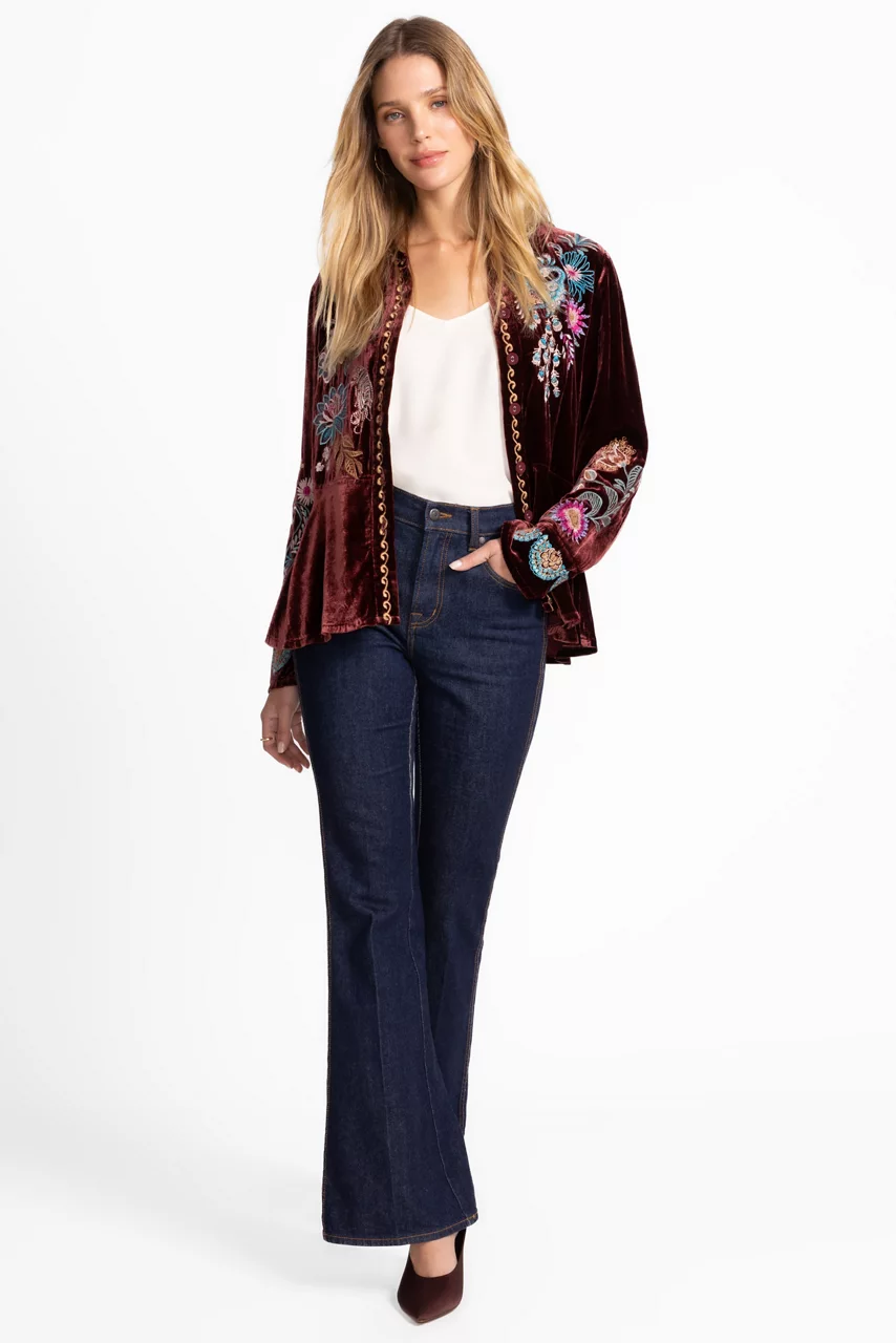 Johnny Was VELVET PEPLUM JACKET Blackberry