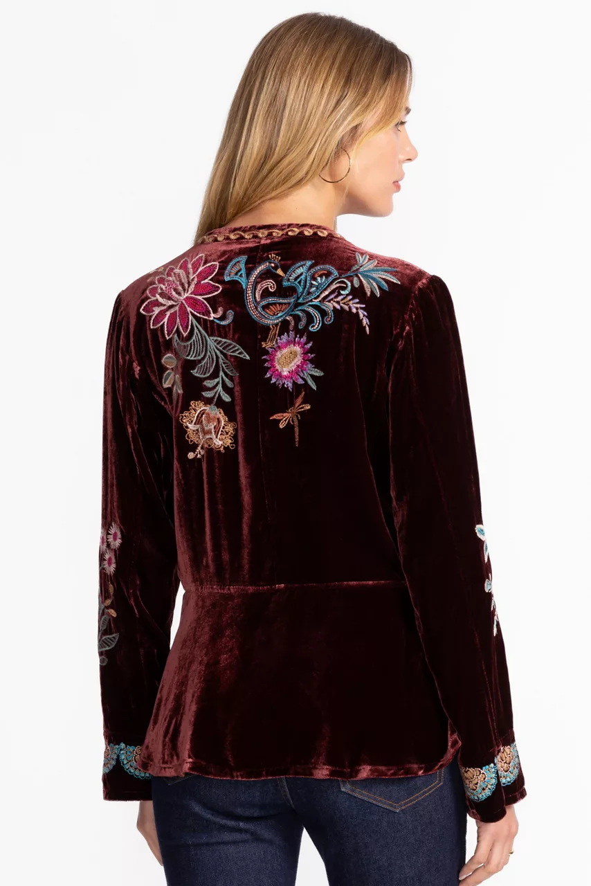 Johnny Was VELVET PEPLUM JACKET Blackberry