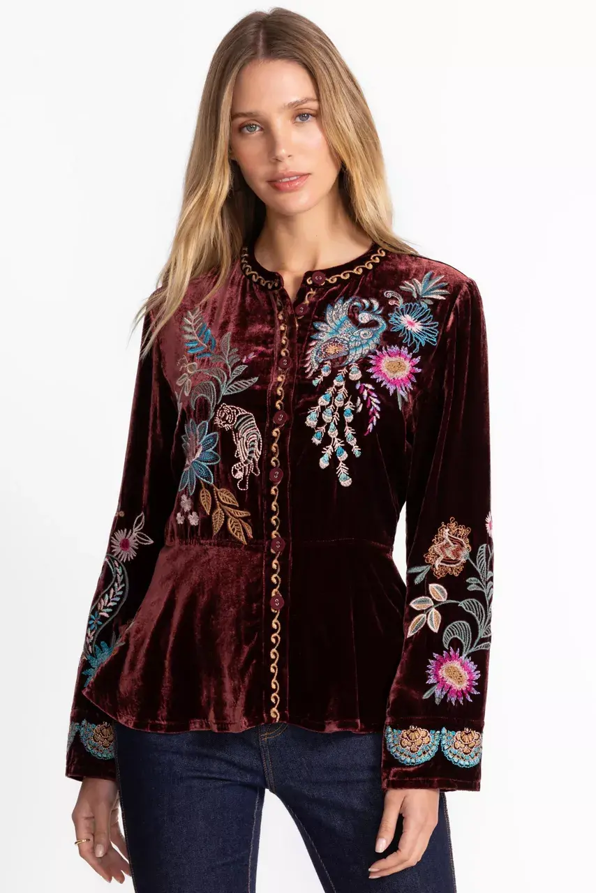 johnny was VELVET PEPLUM JACKET Blackberry