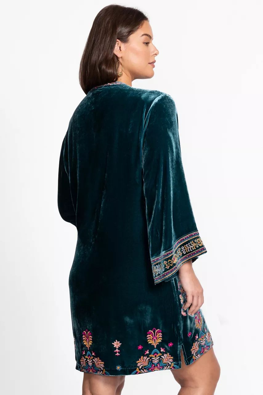 Johnny Was VELVET TIE FRONT KIMONO DRESS Peacock