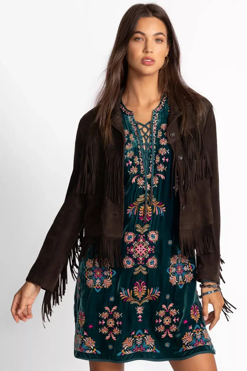 Johnny Was VELVET TIE FRONT KIMONO DRESS Peacock
