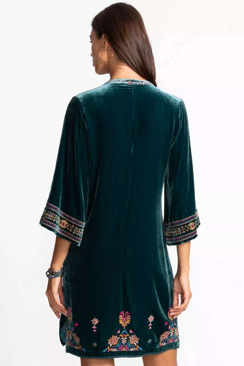 Johnny Was VELVET TIE FRONT KIMONO DRESS Peacock