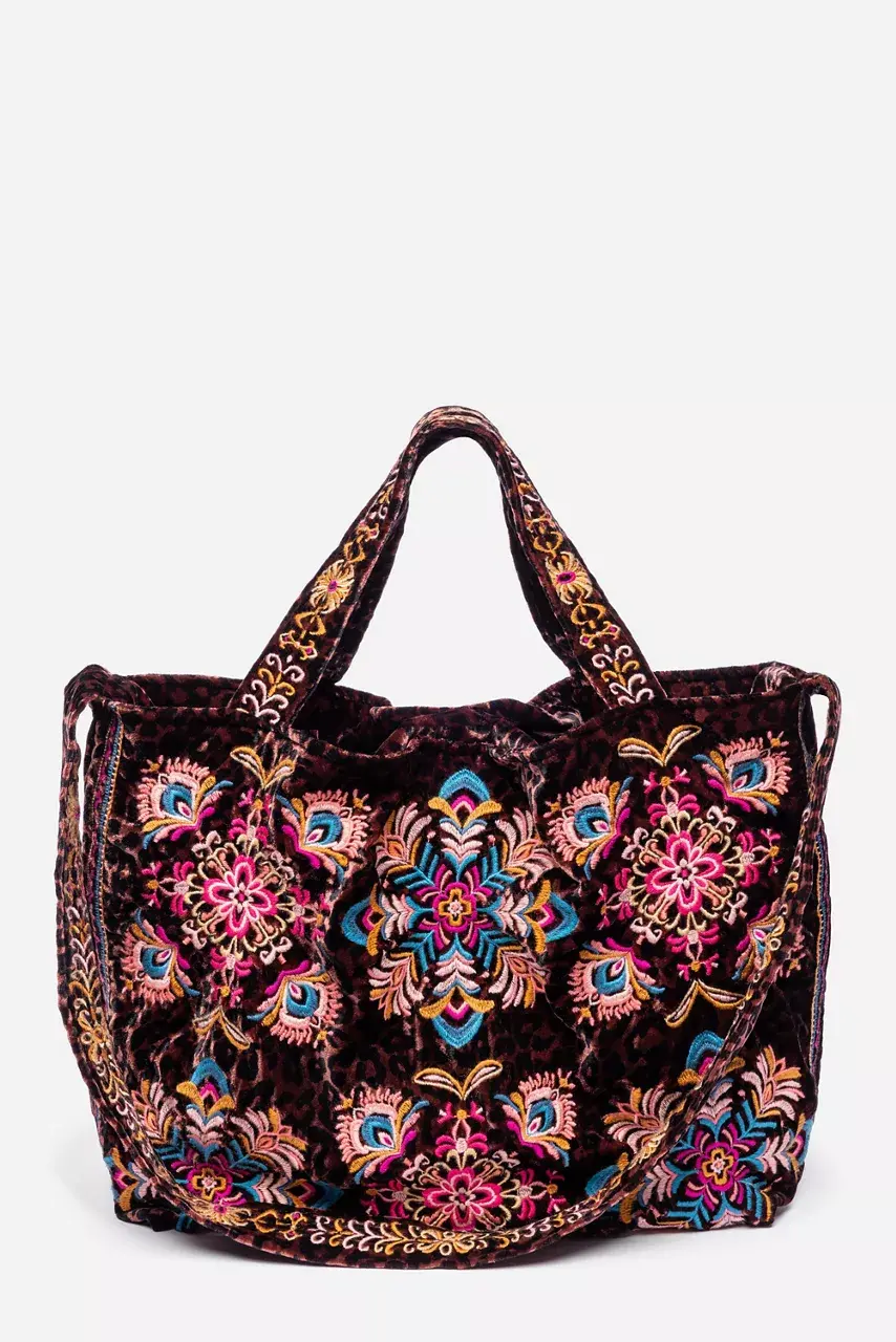 Johnny Was VELVET TOTE BAG Misty Leopard