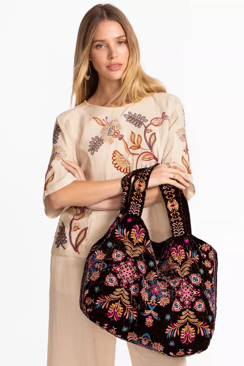 Johnny Was VELVET TOTE BAG Misty Leopard