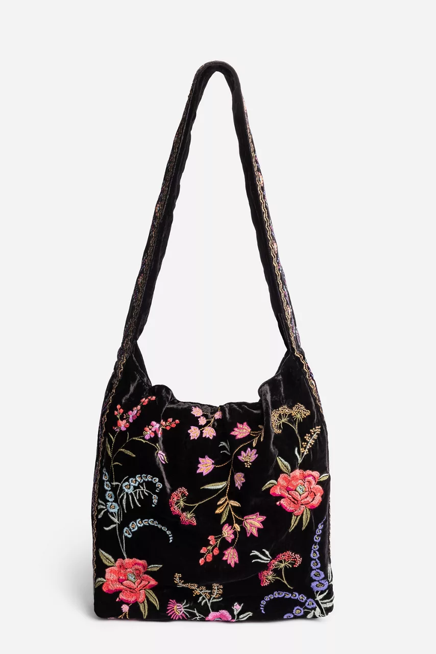 Johnny Was VELVET WIDE STRAP TOTE BAG Black