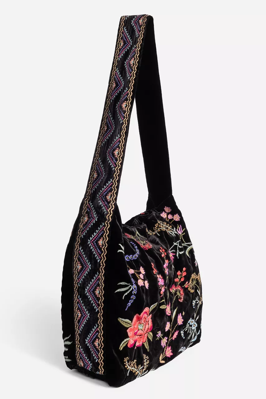 Johnny Was VELVET WIDE STRAP TOTE BAG Black