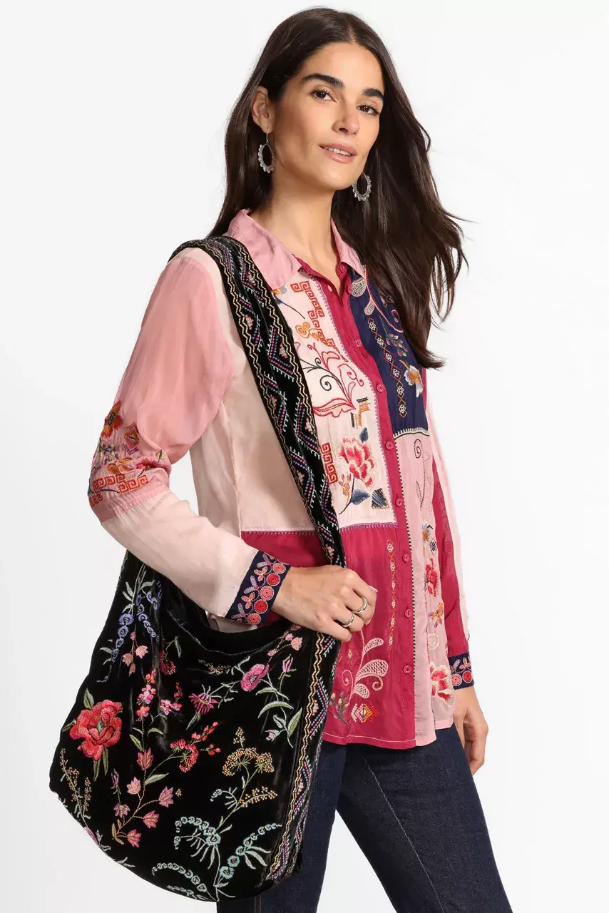 Johnny Was VELVET WIDE STRAP TOTE BAG Black