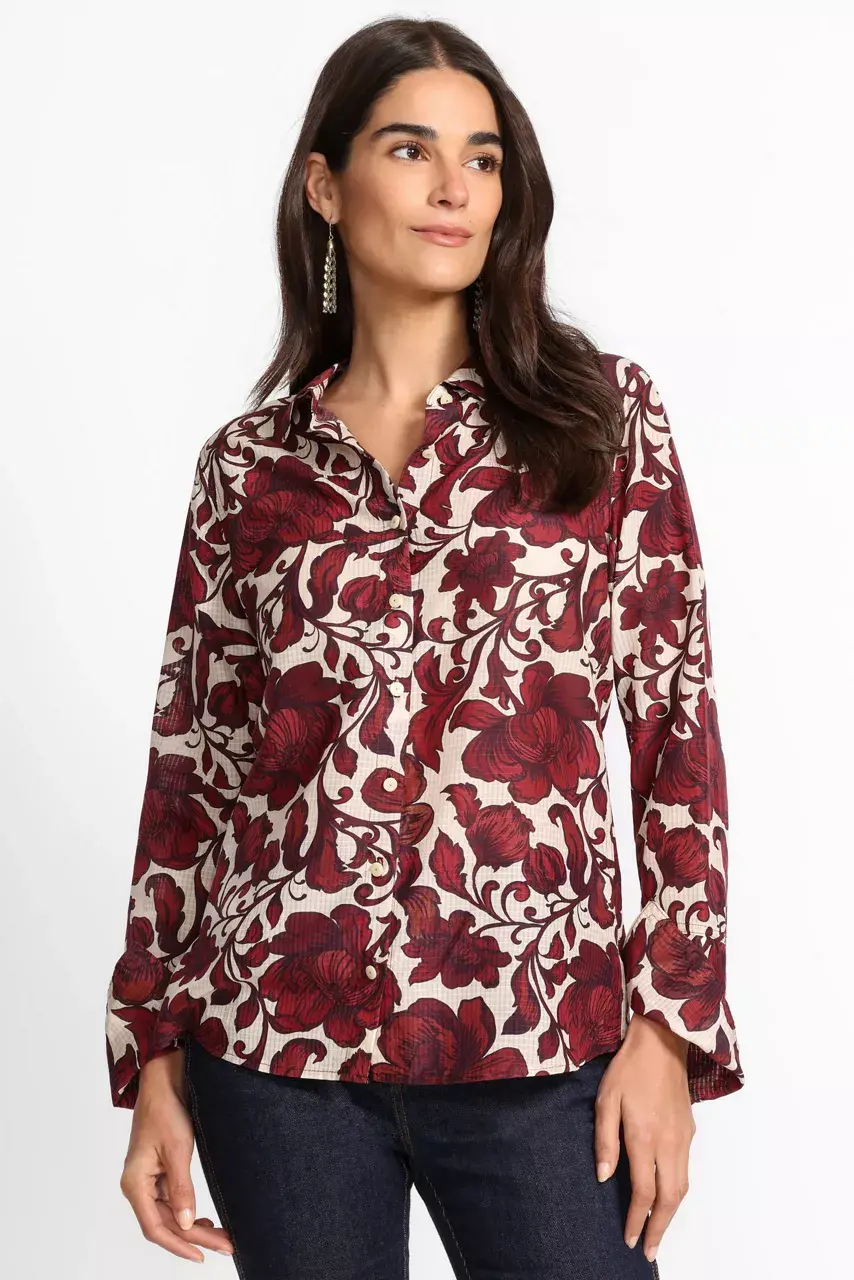 Johnny Was VINTAGE BUTTON DOWN SHIRT Camilla Red