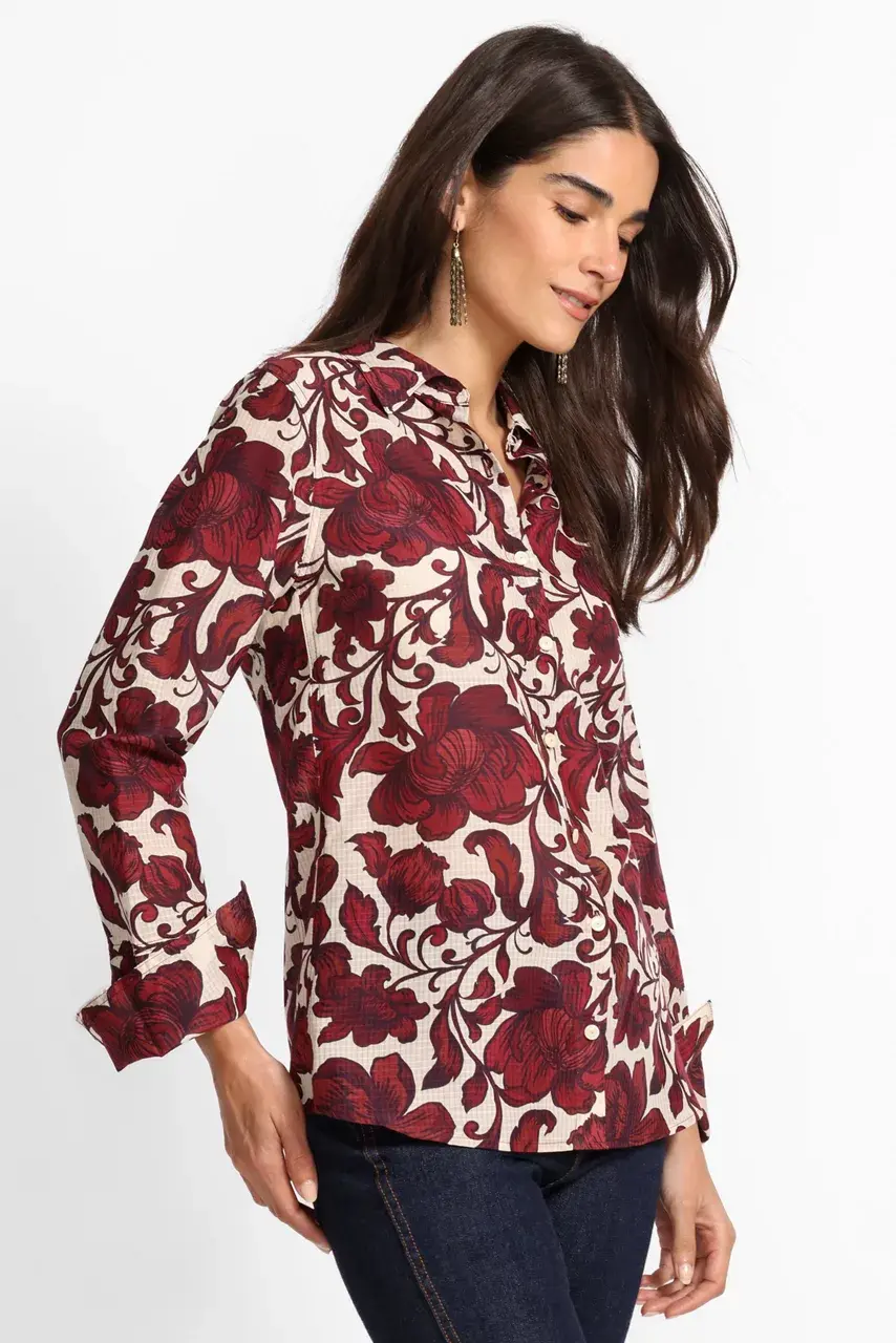 Johnny Was VINTAGE BUTTON DOWN SHIRT Camilla Red