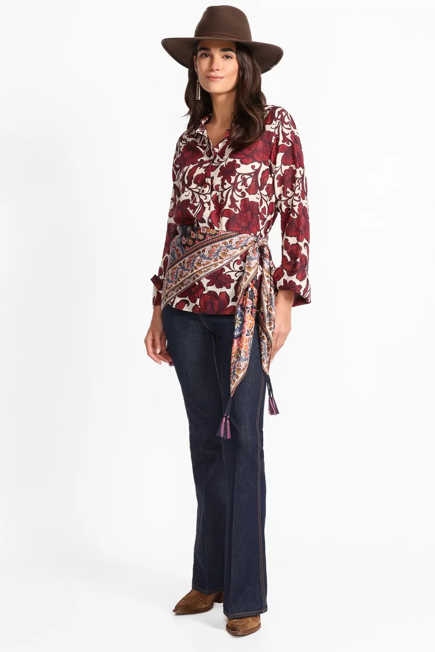 Johnny Was VINTAGE BUTTON DOWN SHIRT Camilla Red