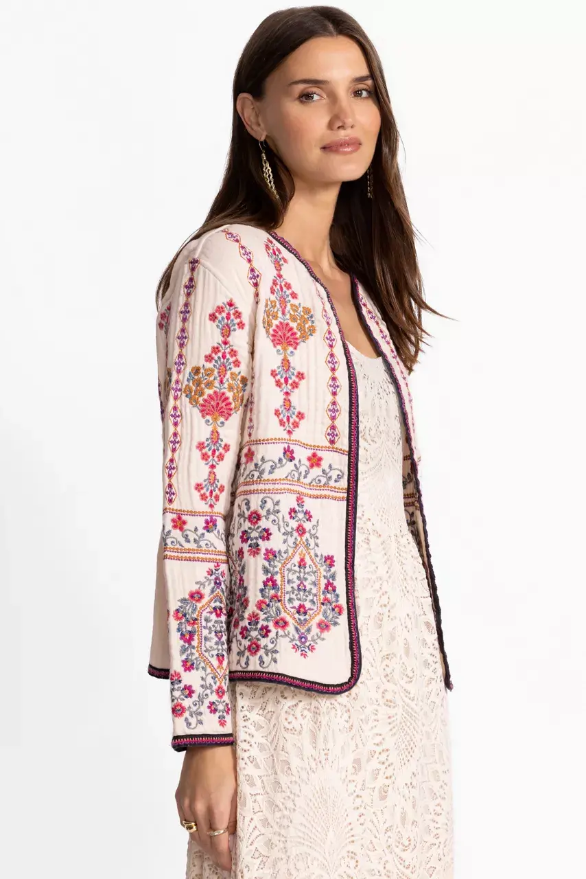 Johnny Was WENDY EMBROIDERED JACKET Natural