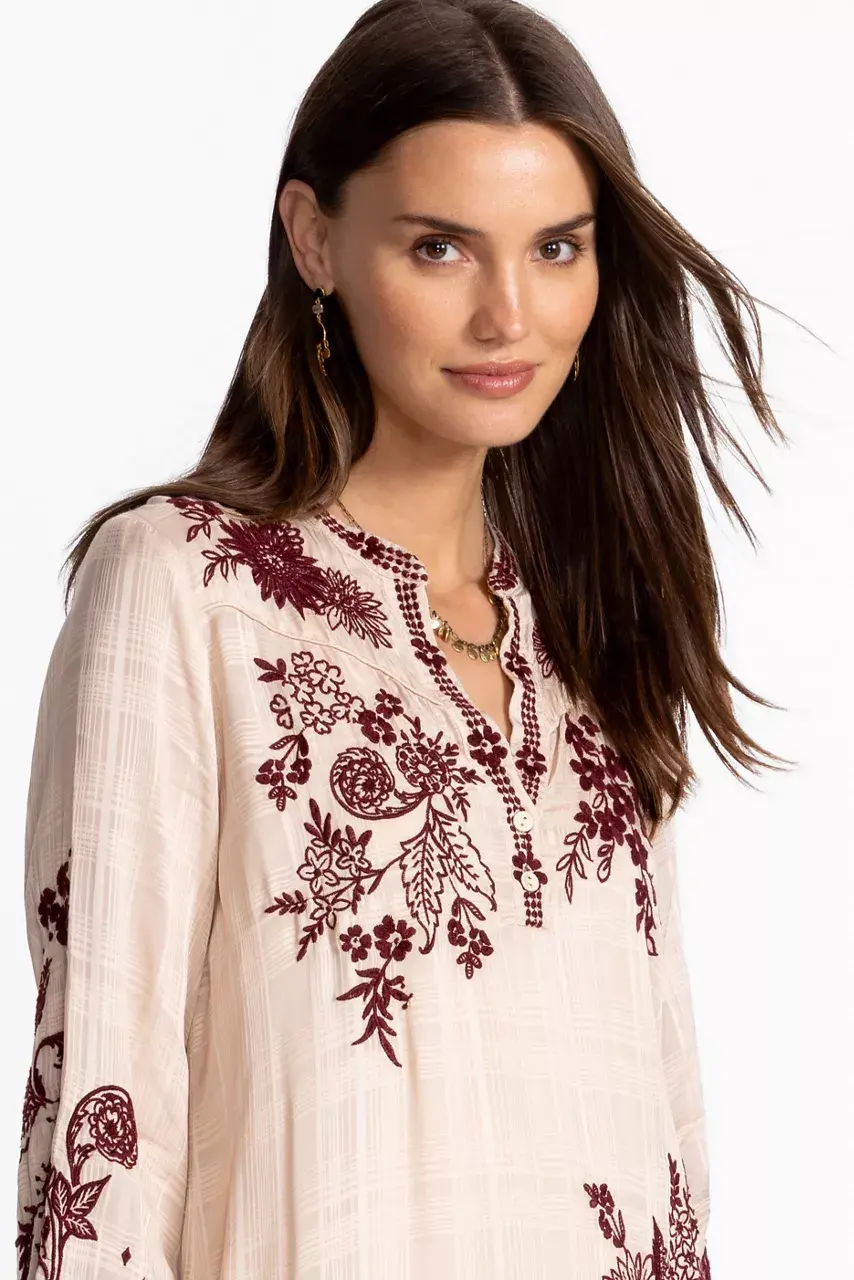 Johnny Was WESTERN PIPED YOKE DRESS Zion Ivory