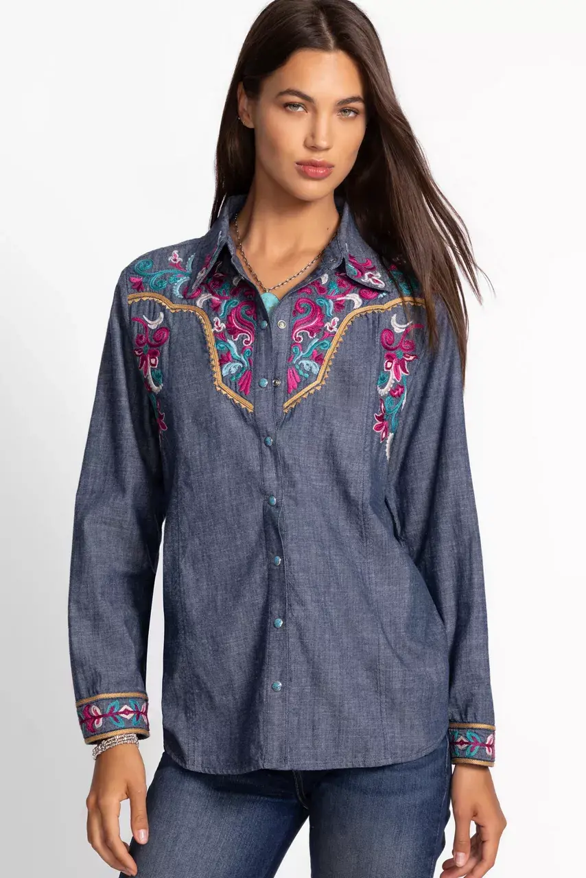 Johnny Was WESTERN SEAMED YOKE SHIRT Denim Blue