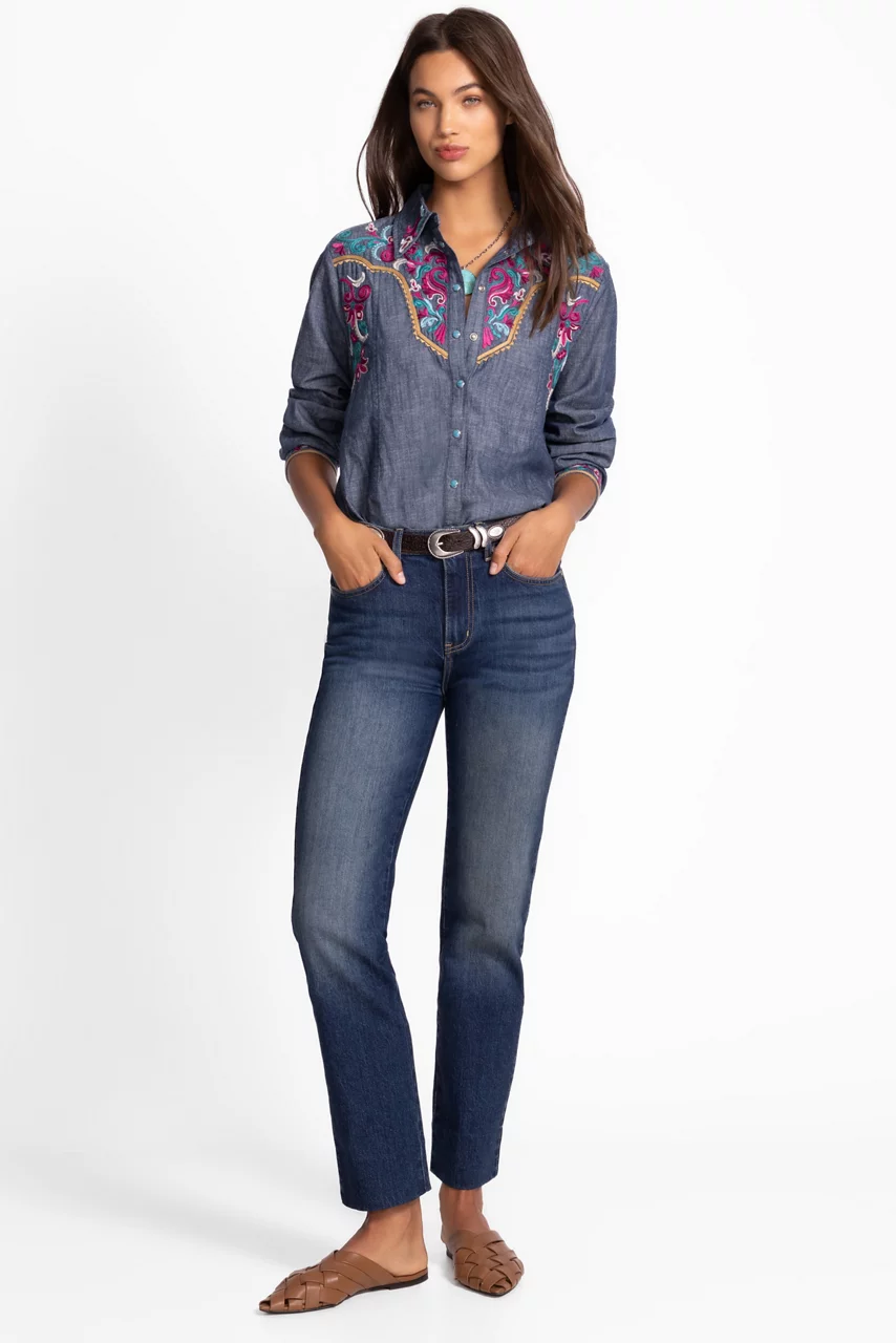 Johnny Was WESTERN SEAMED YOKE SHIRT Denim Blue