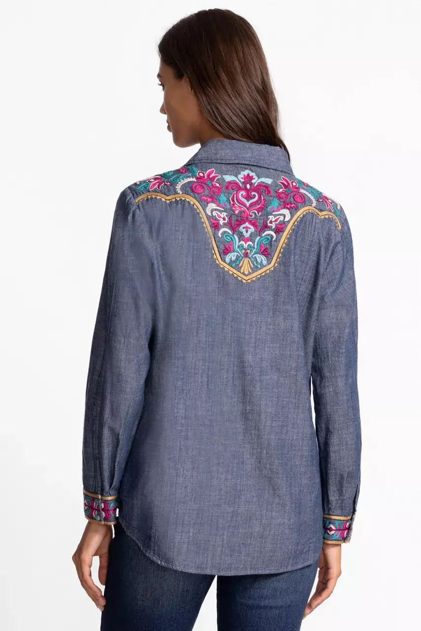 Johnny Was WESTERN SEAMED YOKE SHIRT Denim Blue