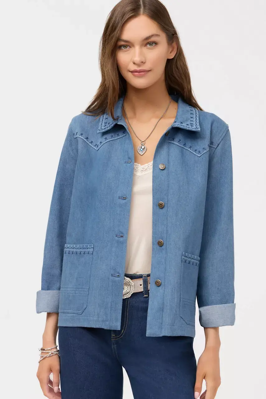 Johnny Was WESTERN WORKER JACKET Light Blue