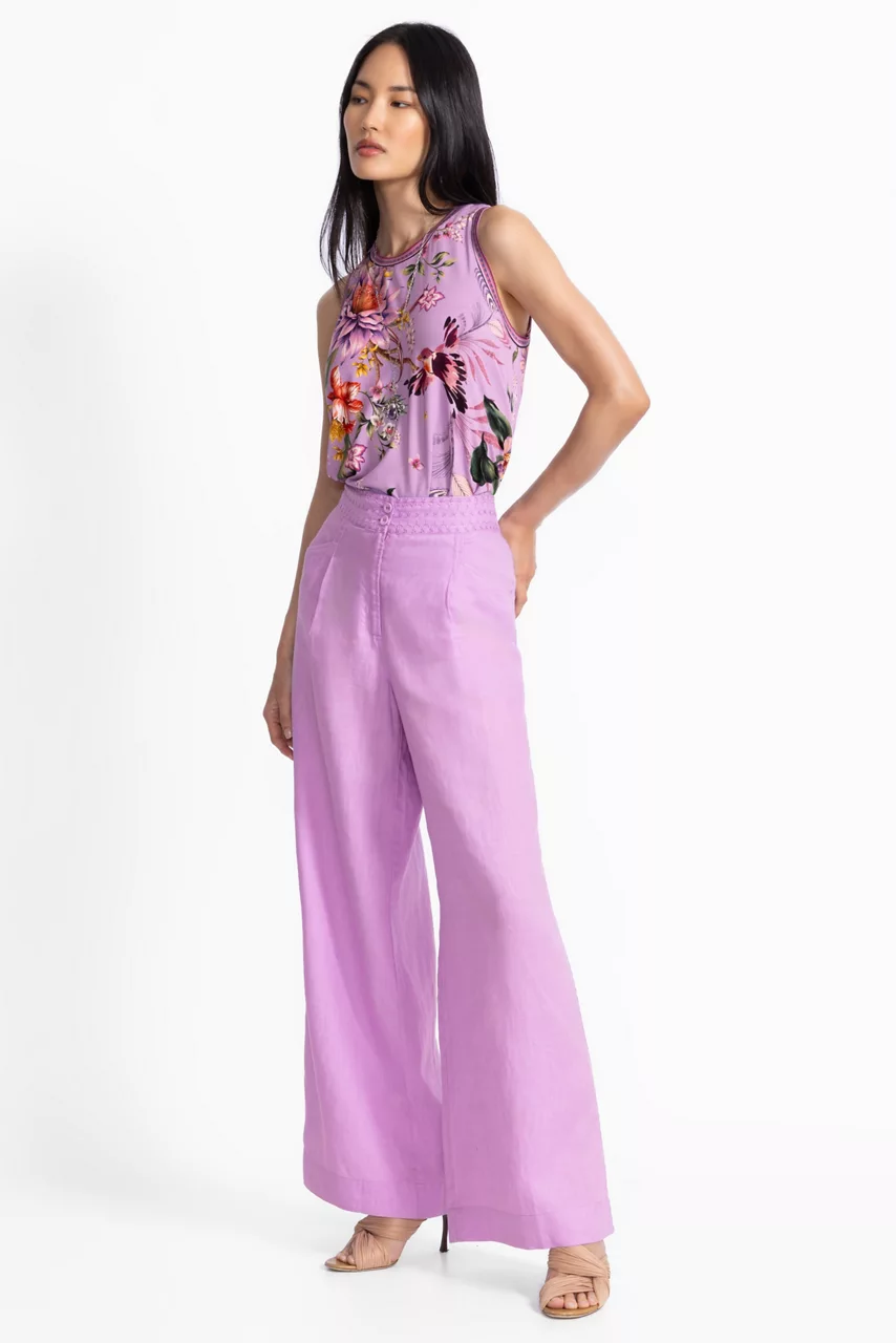 Johnny Was WIDE LEG PLEAT PANT Pink Lilac