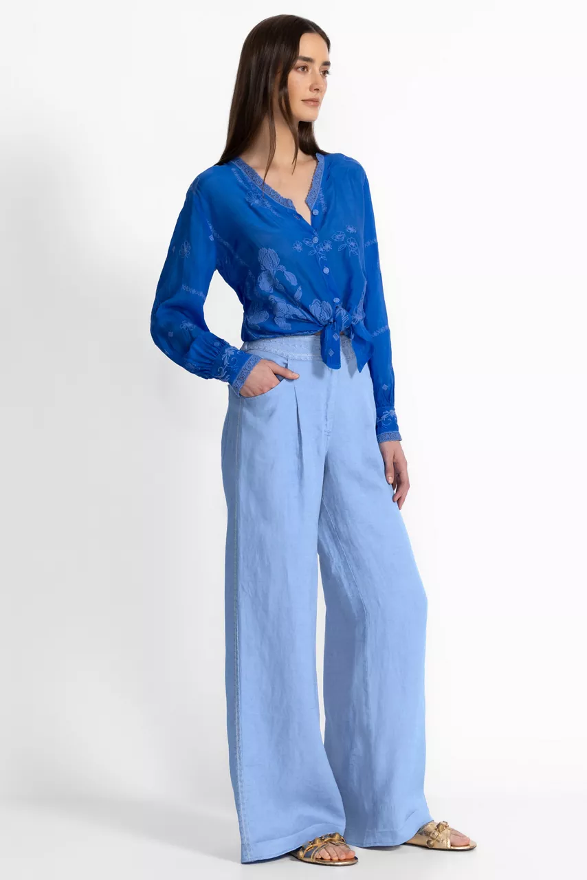 Johnny Was WIDE LEG PLEAT PANT Placid Blue